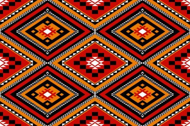 Geometrik etnik oryantal desensiz geleneksel tasarım arka plan, halı, duvar kağıdı. Giysiler, ambalaj, Batik kumaşı, Vektör illüstrasyonu. Nakış stili - Sadu, sadou, sado