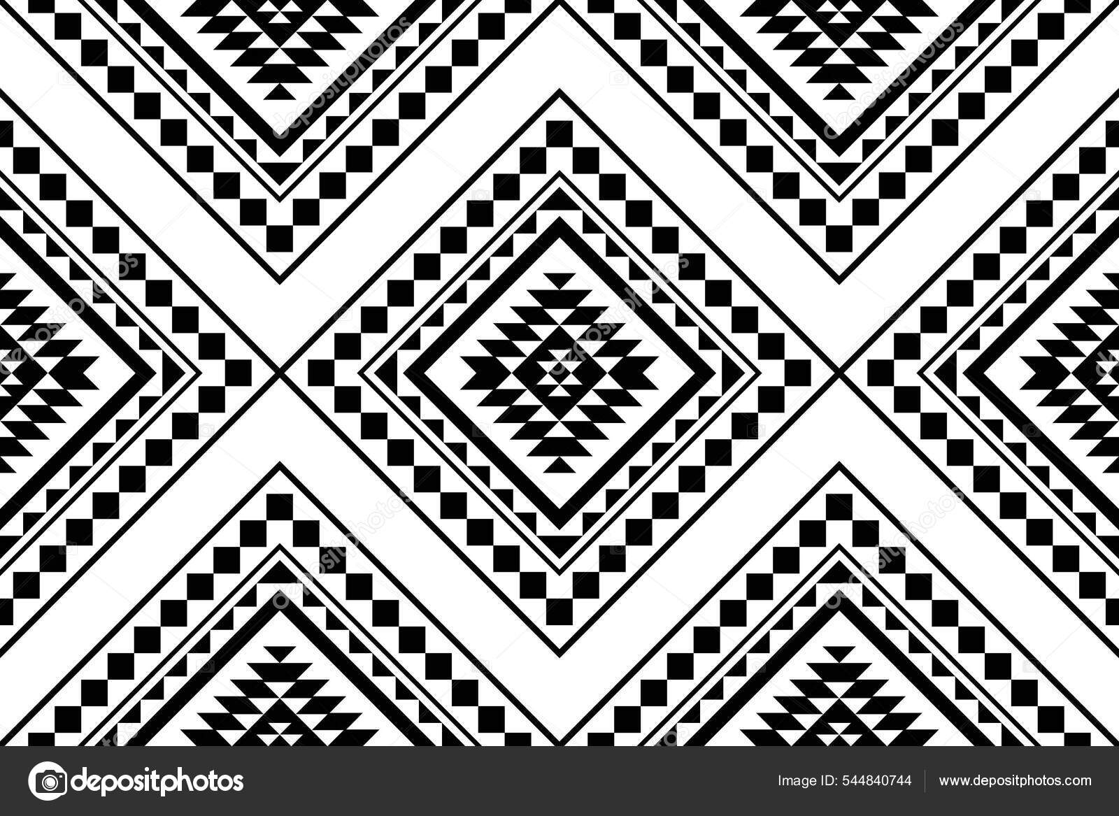 Ethnic geometric print pattern design Aztec repeating background texture in black  and white. Fabric, cloth design, wallpaper, wrapping, Stock vector