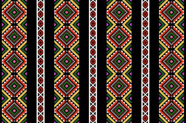 Geometrik etnik oryantal desensiz geleneksel tasarım arka plan, halı, duvar kağıdı. Giysiler, ambalaj, Batik kumaşı, Vektör illüstrasyonu. Nakış stili - Sadu, sadou, sado