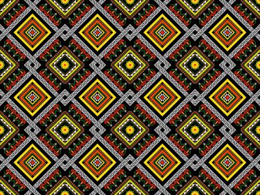 Geometrik etnik oryantal desensiz geleneksel tasarım arka plan, halı, duvar kağıdı. Giyim, ambalaj, Batik kumaşı, Vektör illüstrasyonu. Nakış tarzı, Sadu.