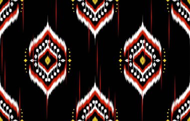 Geometrik etnik oryantal ikat modeli geleneksel arka plan, halı, duvar kağıdı, giysi, ambalaj, Batik, kumaş, Vektör illüstrasyonu.nakış biçimi.