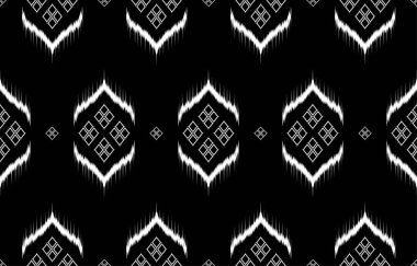 Geometrik etnik oryantal ikat modeli geleneksel arka plan, halı, duvar kağıdı, giysi, ambalaj, Batik, kumaş, Vektör illüstrasyonu.nakış biçimi.