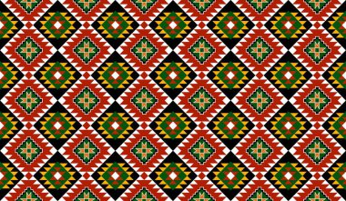 Geometrik etnik oryantal desensiz geleneksel tasarım arka plan, halı, duvar kağıdı. Giysiler, ambalaj, Batik kumaşı, Vektör illüstrasyonu. Nakış stili - Sadu, sadou, sado