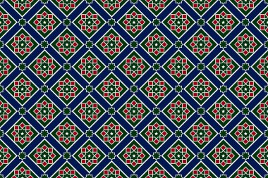 Geometrik etnik oryantal desensiz geleneksel tasarım arka plan, halı, duvar kağıdı. Giysiler, ambalaj, Batik kumaşı, Vektör illüstrasyonu. Nakış stili - Sadu, sadou, sado