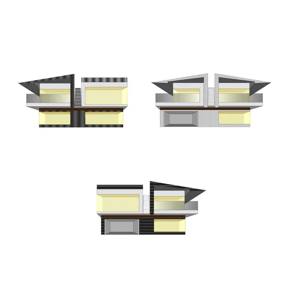 İllüstrasyon evi yüksek teknoloji inşaat düzeni panoramik dış görünüş