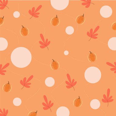 Akçaağaç ve balkabağı yapraklı sonbahar kusursuz desen tasarım illüstrasyon vektörünün vektör grafik çizimi