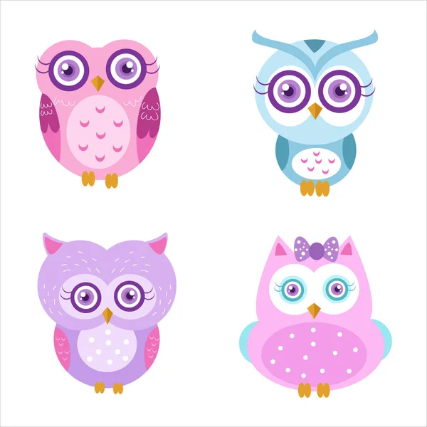 Cute Owl Illustration Character Collection Perfect Logos — Stock Vector