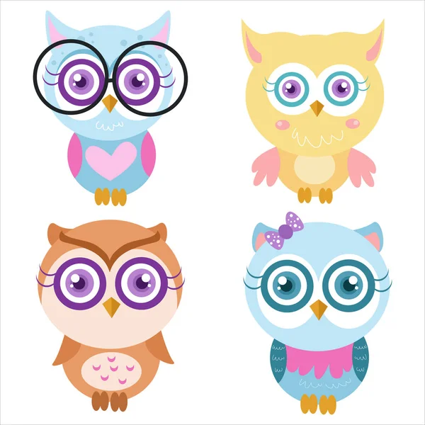 Cute Owl Illustration Character Collection Perfect Logos — стоковый вектор