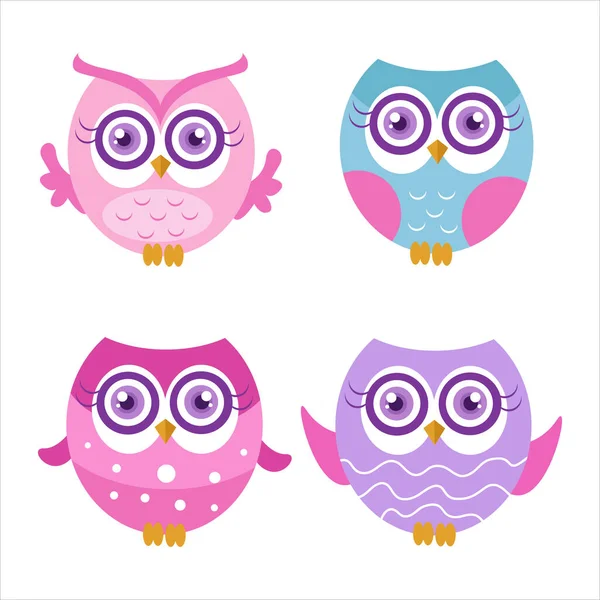 Cute Owl Illustration Character Collection Perfect Logos — стоковый вектор