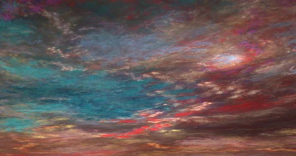 深蓝色和红色的天空 乌云闪烁着星光 天空背景上的空中纹理雾 — 图库照片