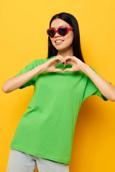 Charming young Asian woman summer style sunglasses close-up isolated background unaltered — Stock Photo, Image