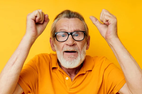 Portrait of happy senior man with a gray beard in glasses cropped view — ストック写真