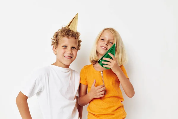 Cute preschool kids with caps on his head holiday entertainment lifestyle unaltered — Φωτογραφία Αρχείου