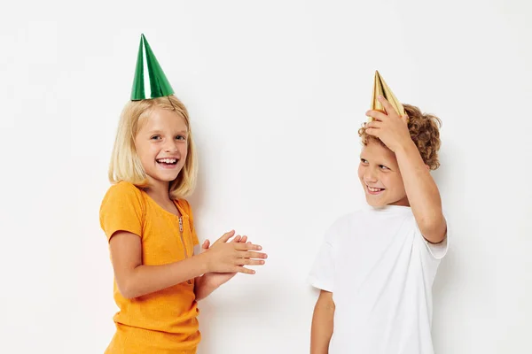 Funny kids holiday gift birthday flowers fun — Stock Photo, Image