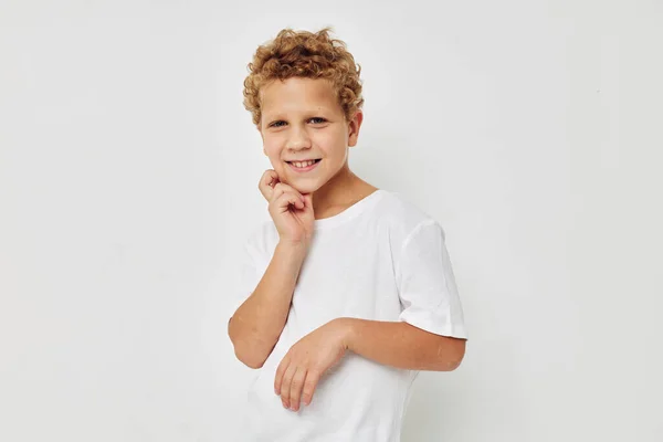 Cute little boy smile in white t-shirt childhood unaltered — Foto Stock