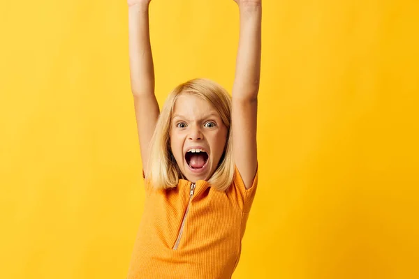 Cheerful little girl with blond hair childhood — Stockfoto