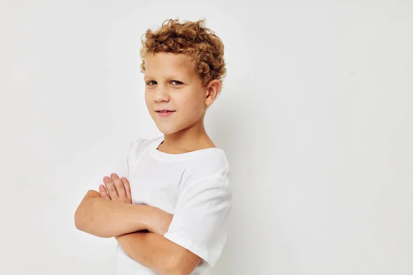 Cute little boy smile in white t-shirt childhood unaltered — Stock fotografie