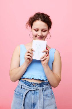 teenager girl copy-space notebook training isolated background unaltered