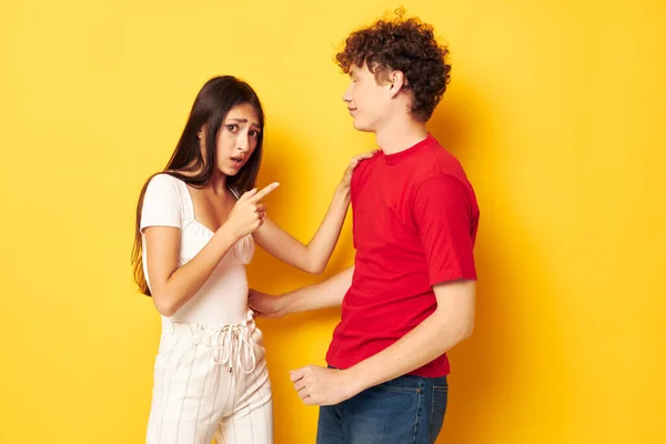 Portrait of a man and a woman Friendship posing hugs together Lifestyle unaltered — Stock Photo, Image