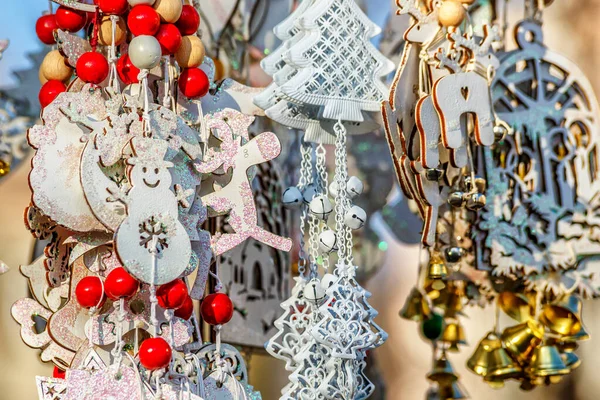 Feliz Natal Linda Decoração Festiva Perto Belos Brinquedos Para Novo — Fotografia de Stock