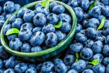 Metnin için fotokopi alanı olan taze yabanmersini arkaplanı. Sağlıklı beslenme ve yeme için bir kase konseptinde yabanmersini antioksidan organik yiyecekler