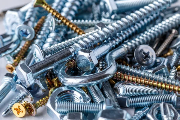 Schrauben Und Nägel Gemischt Industrieller Hintergrund Home Improvement Bolts Nuts — Stockfoto