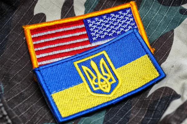 Tessuto Bandiera Curva Ucraina Colori Blu Gialli Ucraina Patch Sull — Foto Stock