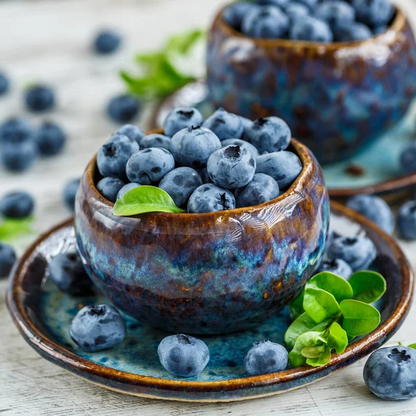 Fresh Blueberries Background Copy Space Your Text Blueberries Bowl Wooden — Stock Photo, Image
