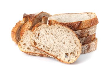 Beyaz arka planda taze pişmiş ekmek. Sağlıklı ekmek tarifi. Yalıtımlı eşyalar, pişirme, yan vew.