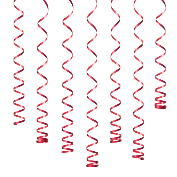 Shiny Curling Red Party Ribbons Isolated White Background Stock Picture