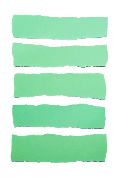 Collection Green Paper Stripes Torn Edges Isolated White Background Stock Picture