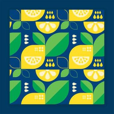 Mavi arka planda limonlu parlak desen