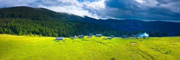 Mountains Carpathians Ukraine Foggy Valley Fog Filmed Drone Copter Tatul — Stock Photo, Image