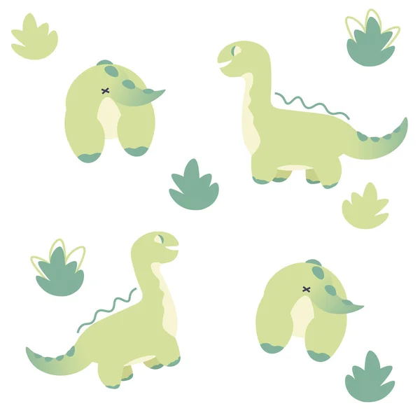 Плоская Иллюстрация Шаблон Детских Кроватей Оберточная Бумага Фона Динозавры Белом — стоковый вектор