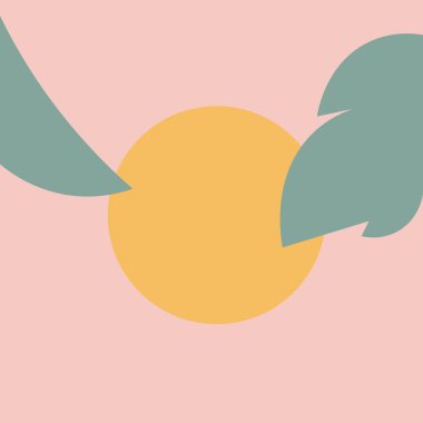 Pembe arka planda bitkilerle birlikte güneşin soyut düz çizimi.