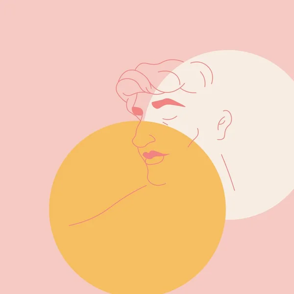 爱情和情人节 和壁纸用橙色和白色圆圈勾勒的男性轮廓的简约抽象图解 — 图库矢量图片