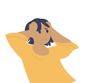 Koyu tenli, kaygılı bir kızın düz çizimi