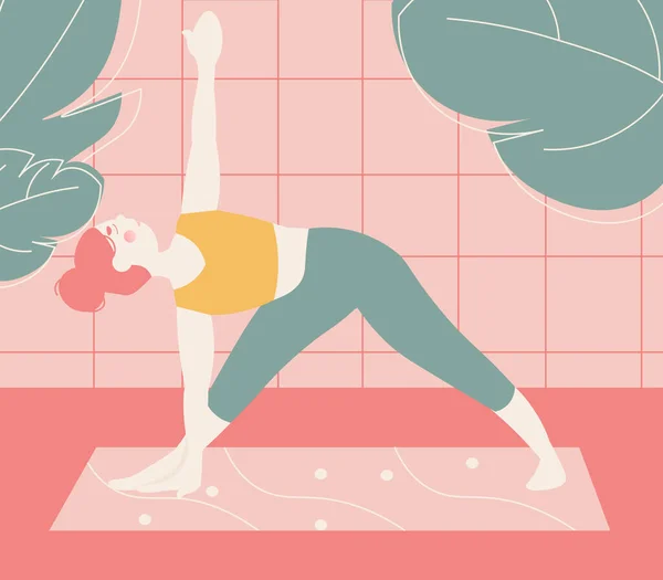 Modern Minimalist Bright Flats Illustration Girl Doing Yoga — Διανυσματικό Αρχείο