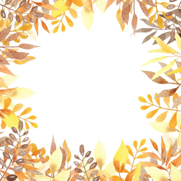 Υδατογραφία Κίτρινο Πλαίσιο Φθινοπωρινά Φύλλα Γεια Σας Πτώση Autumn Πρότυπα — Φωτογραφία Αρχείου