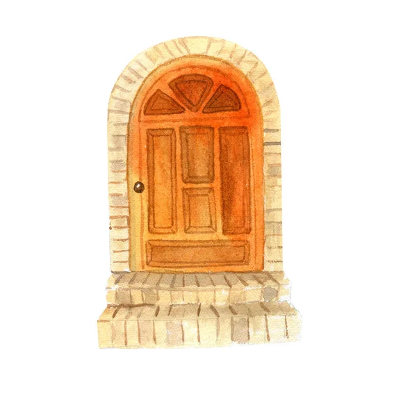 Watercolor orange door outside the house