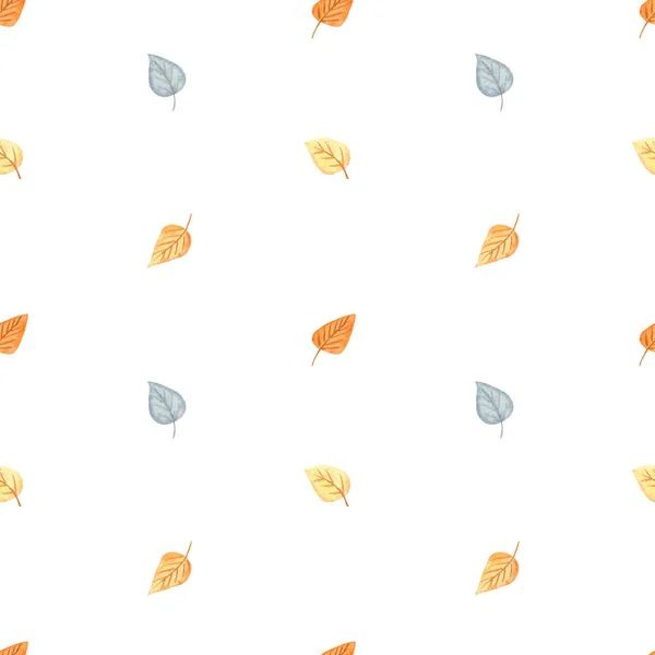 水彩斑斓的图案与可爱的简单秋叶无缝搭配 很小的背景 — 图库照片