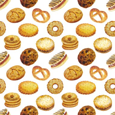 Kafe tasarımı için suluboya tatlı fırın kurabiyeleri kusursuz desen