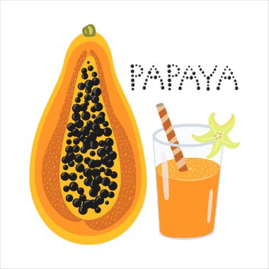 Bir bardak papaya suyuyla egzotik papaya meyvesi.
