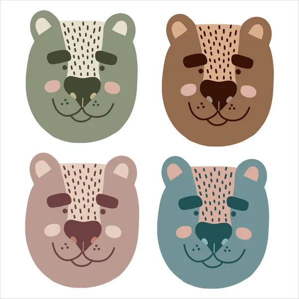 Conjunto de bonitos osos en colores boho terrosos — Archivo Imágenes Vectoriales