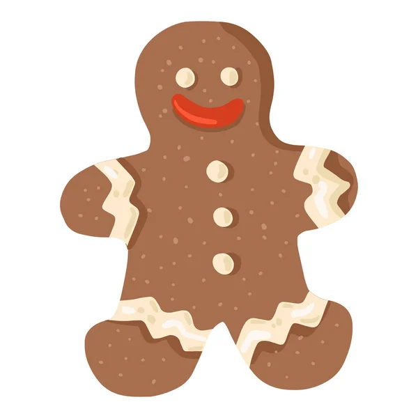 Cute gingerbread man glazed christmas cookie on white background. — Stock Vector