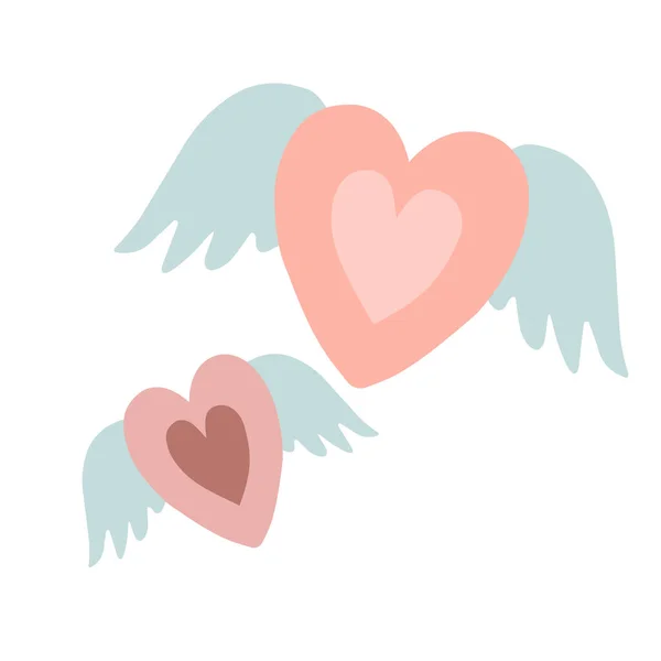 Niedliche Herzen mit Engelsflügeln auf weißem Hintergrund — Stockvektor