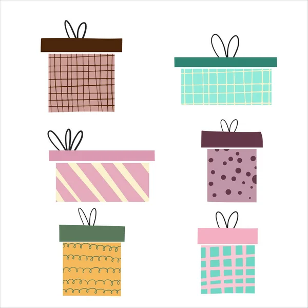 Conjunto de cajas de regalo de cumpleaños o navidad coloridas simples — Archivo Imágenes Vectoriales