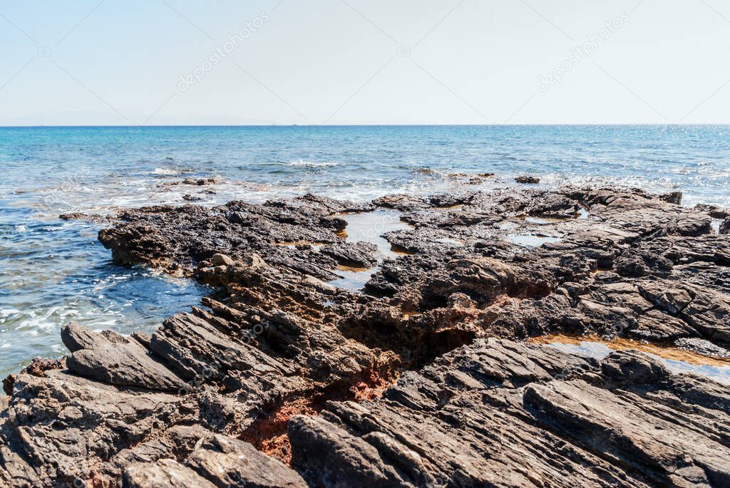 Rocky coastline on the island of Naxos