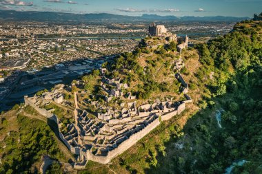 Chteau de Crussol - is a mostly-ruined 12th century limestone castle in the commune of Saint-Pray that dominates the valley of Rhne, just opposite Valence in the Ardche dpartement, Rhne-Alpes 