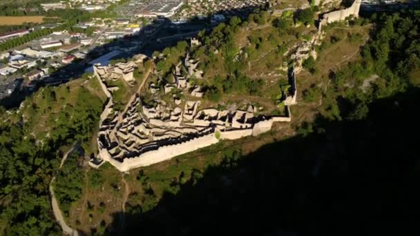 Chateau Crussol Mostly Ruined 12Th Century Limestone Castle Commune Saint — Vídeo de Stock